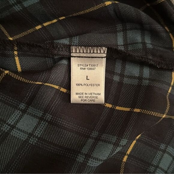 aliceblue x Stitch Fix L Green Black Gold Plaid Button Down Long Sleeve Blouse - Picture 12 of 13